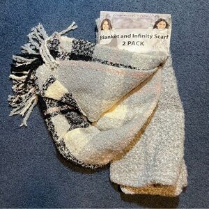 Emanuel Geraldo SUPER SOFT Cozy Gray, Pink & Black Scarf/Blanket Set